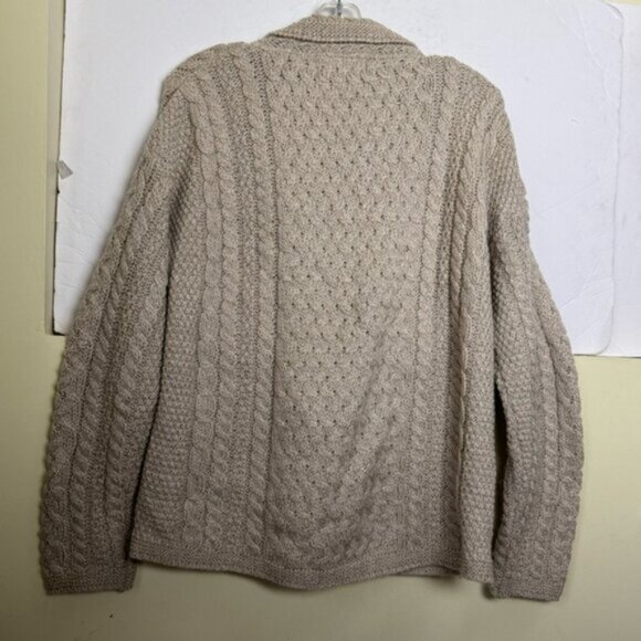 ARAN CRAFTS Ireland Wool Cable Knit Cardigan Sweater Knit Cozy Warm Tan Button L - Picture 3 of 16
